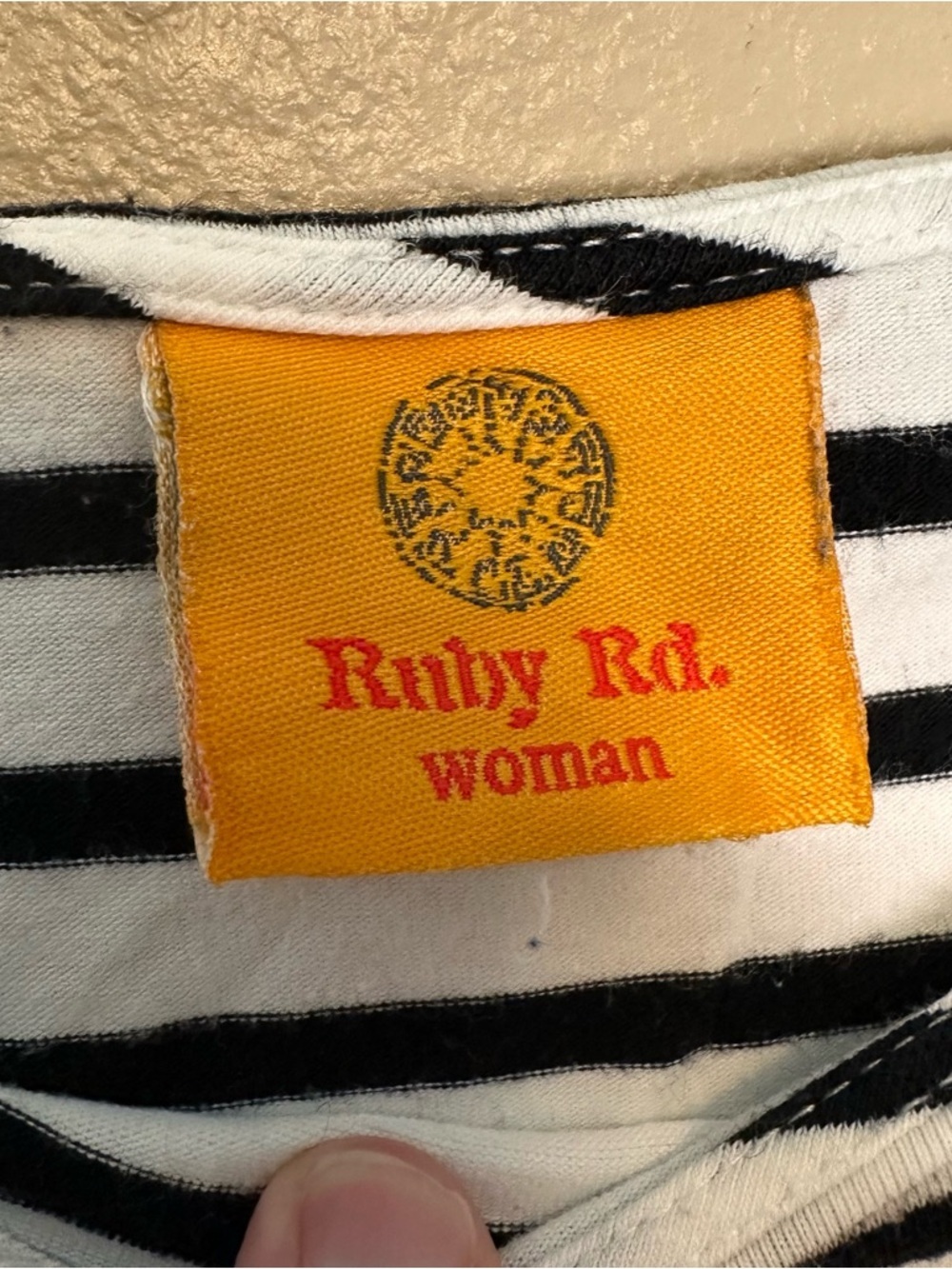Ruby Rd. Black and White Striped 3/4 Sleeve Boatneck Top - Picture 2 of 4